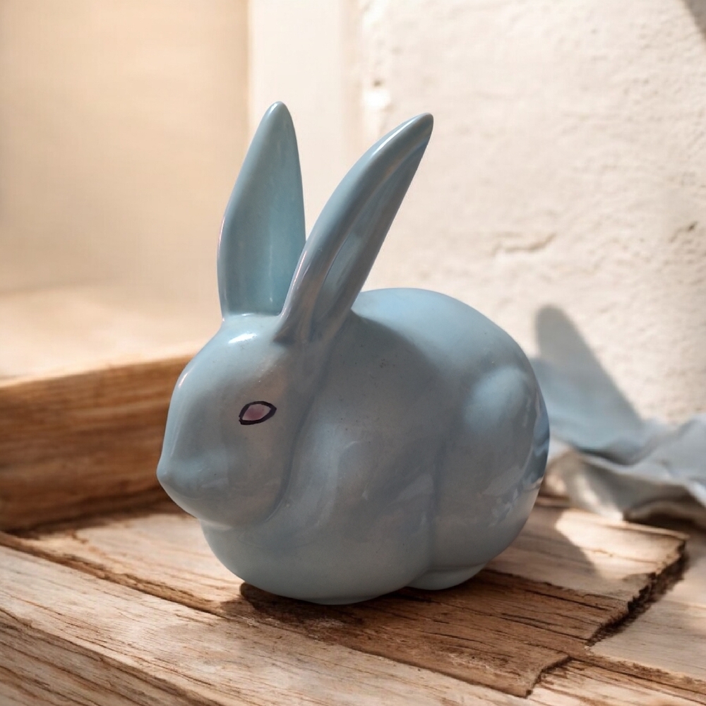 Vintage Ceramic Blue Bunny Figurine